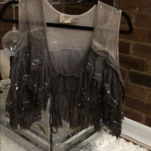 All Saints olive green/gray beaded tulle vest